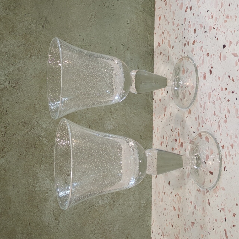 Chunky Oversized Stemware Tiny Bubbles In Glass Top, Clear Stem Multi-Use